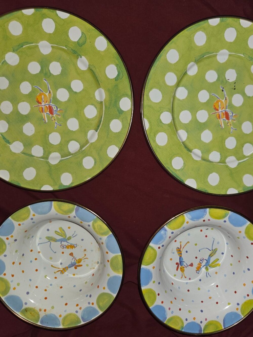 Mackenzie Childs Green Enamel Set - Bowls, Plates, Cups
